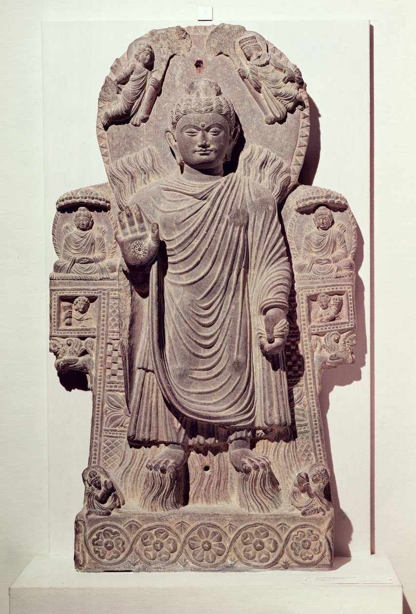 Buddha of the Great Miracle eller, Miracle of Sravasti, fra Paitava-klosteret, Kapisa-skolen, 3.-4. århundre (skifer) av Afghan School
