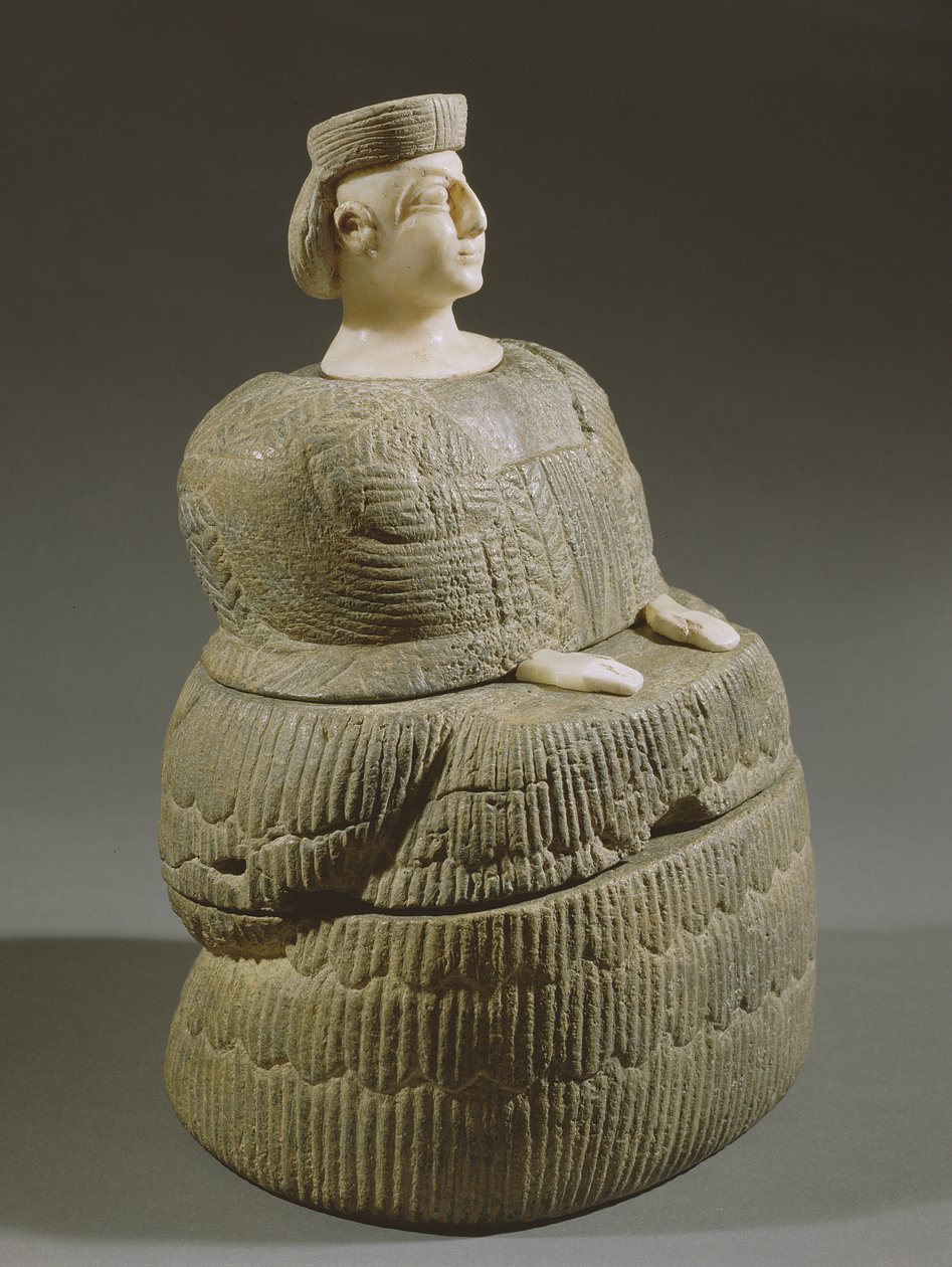 Statuett av en gudinne iført kaunake, kjent som Princess of Bactriane, 3. årtusen f.Kr. (kloritt og kalsitt) av Afghan School