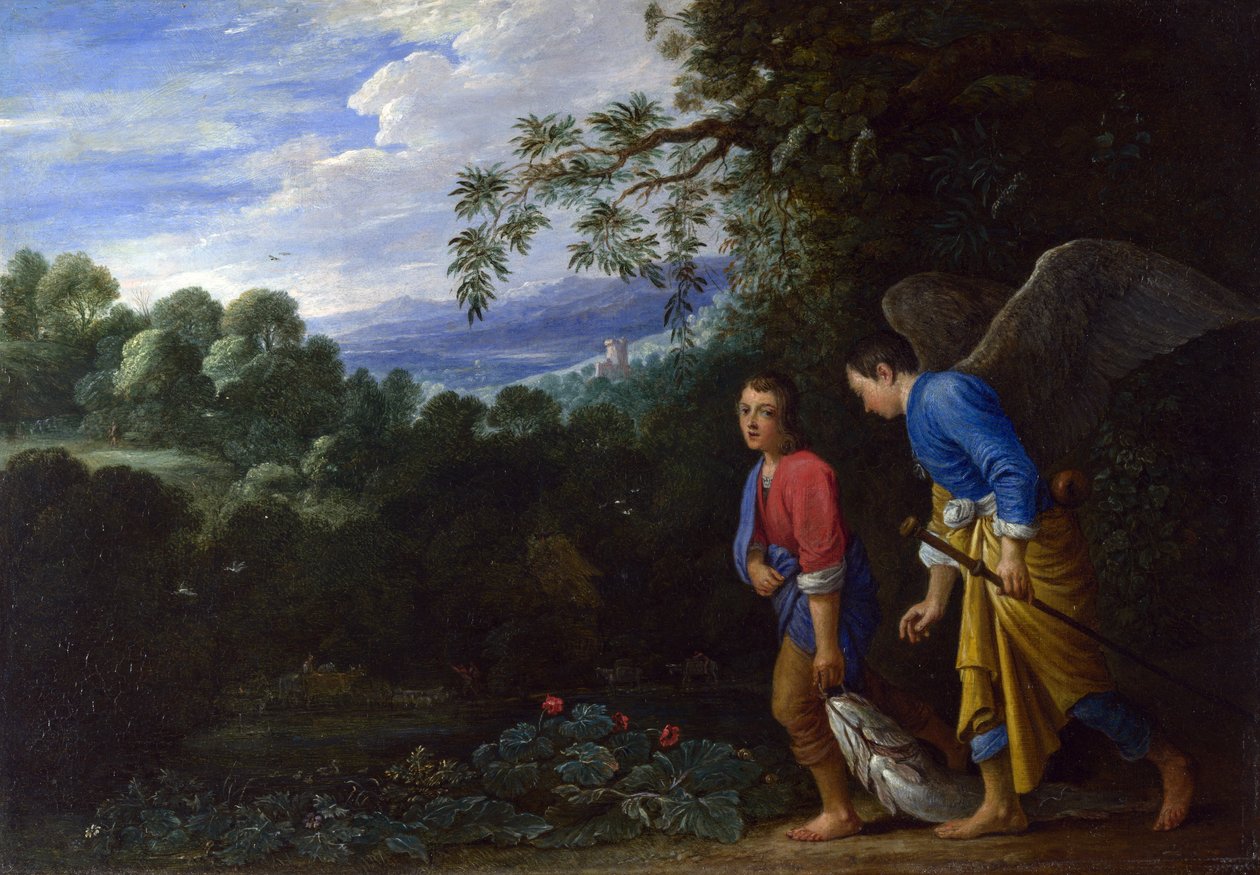 Tobias og erkeengelen Raphael kommer tilbake med fisken av After Adam Elsheimer