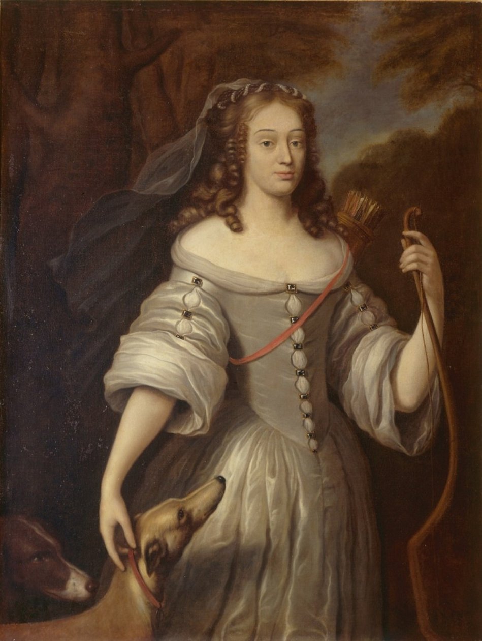 Portrett av Louise-Françoise de La Baume Le Blanc, hertuginne av La Vallière som Diana av After Claude Lefèbvre