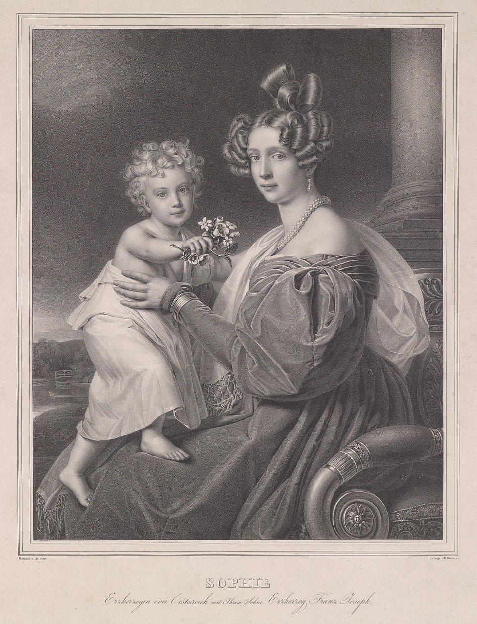 Erkehertuginne Sophie med sønnen erkehertug Franz Joseph. av Joseph Carl Stieler