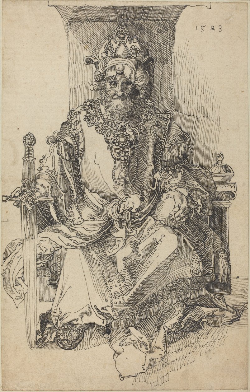 En orientalsk hersker sitter på sin trone av After Albrecht Dürer