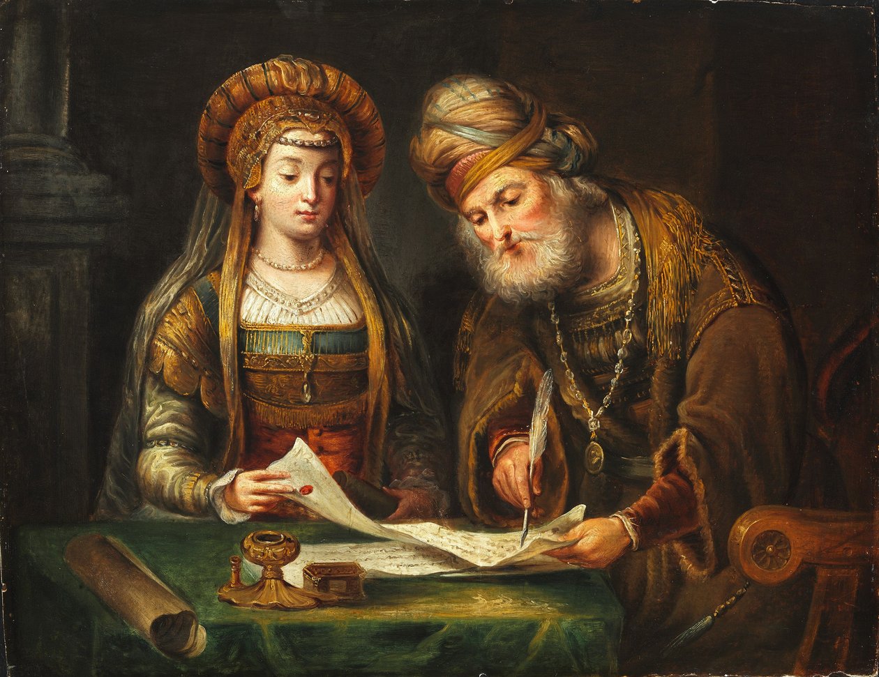 Esther og Mordecai av After Arent de Gelder