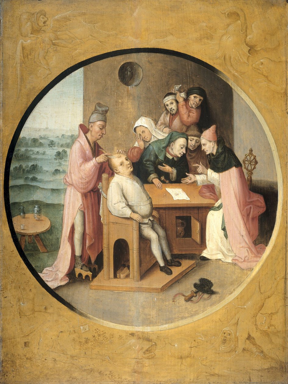 Fjerning av steinene i hodet, ca. 1550-1600 av After Hieronymus Bosch