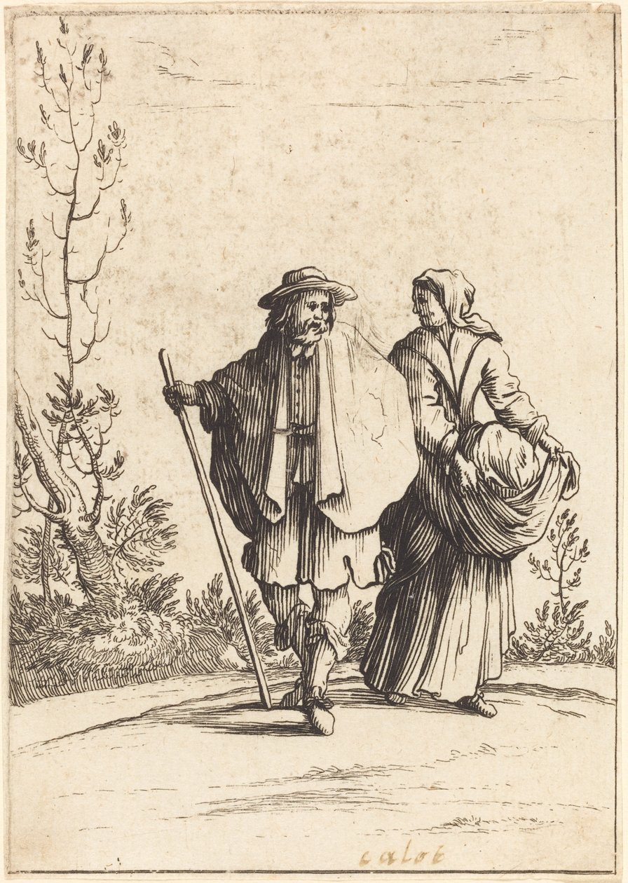 Tiggerpar, med landskap i bakgrunnen av After Jacques Callot