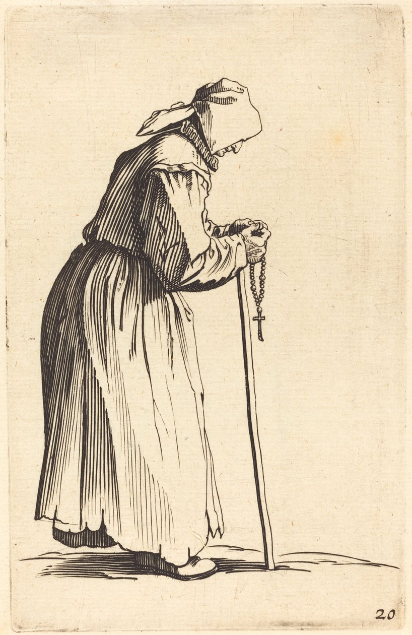 Tiggerkvinne med rosenkrans av After Jacques Callot