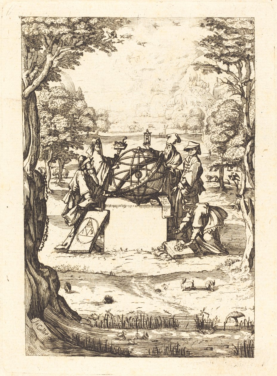 Frontispice for the Sacred Cosmologia (Tittel med astrologer) av After Jacques Callot