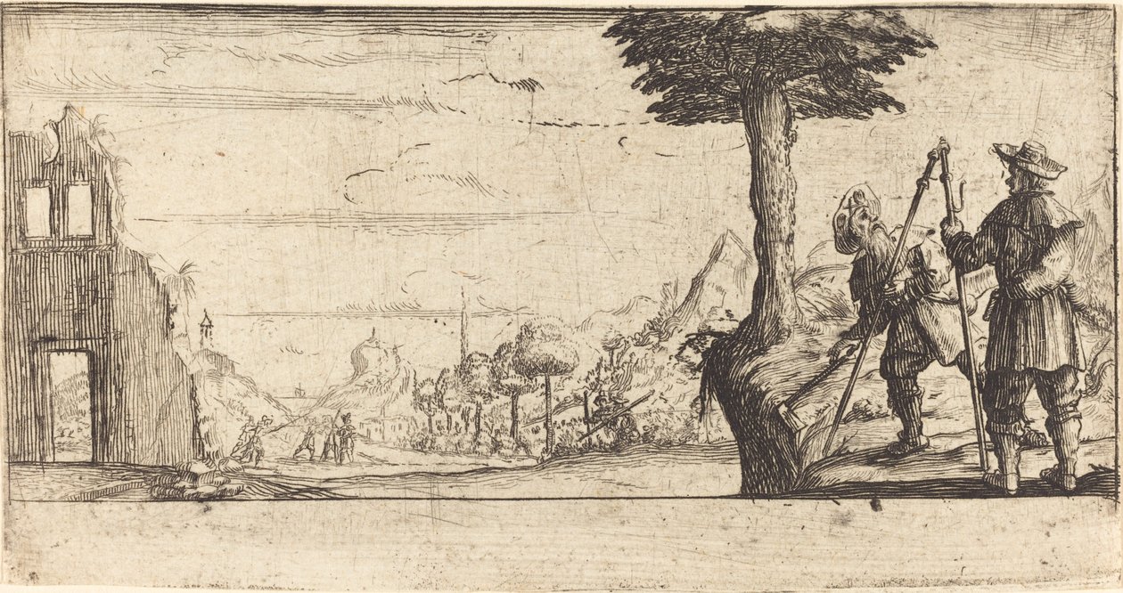 Landskap med to pilegrimer av After Jacques Callot