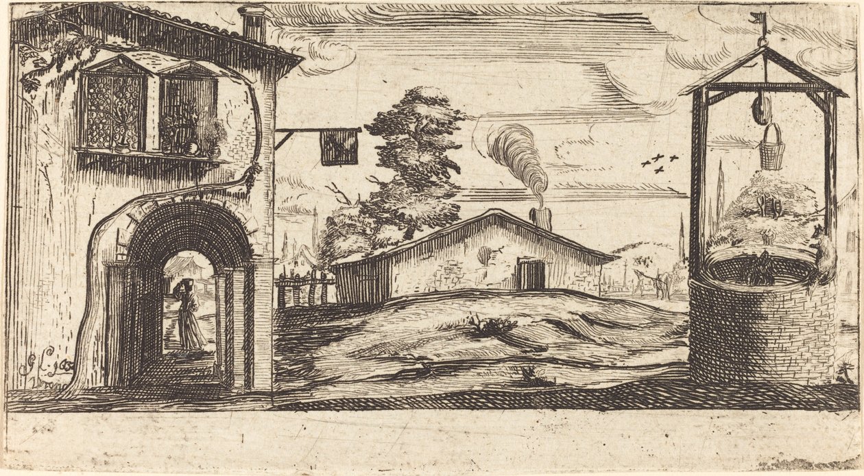 Landskap med en brønn av After Jacques Callot