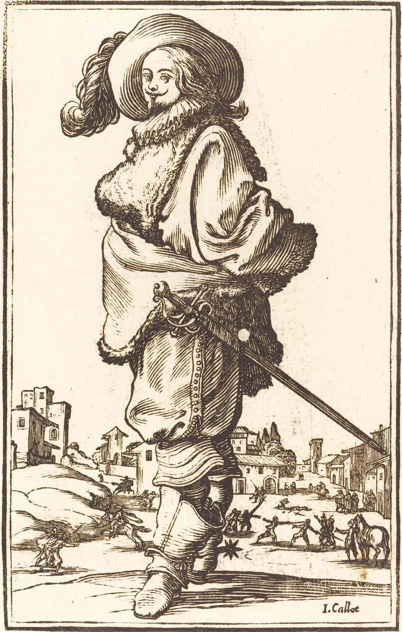 Edelmann med pelsplastron av After Jacques Callot