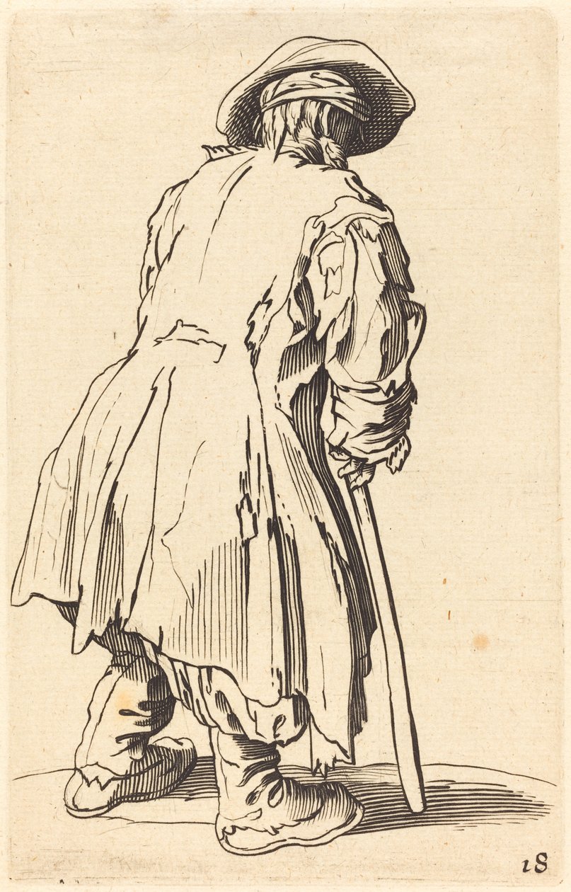 Gammel tigger med én krykke av After Jacques Callot