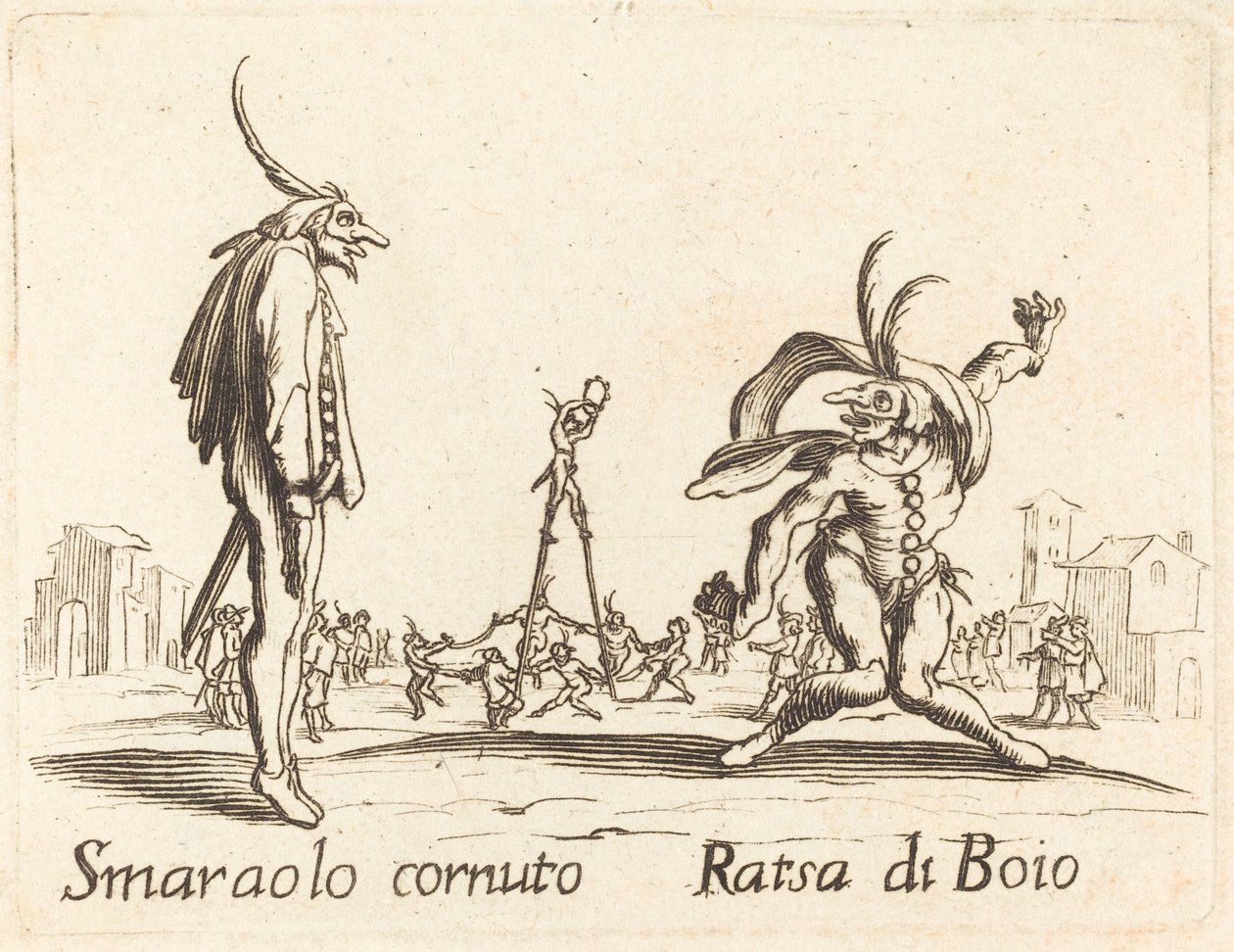 Smaralo Cornuto og Ratsa di Boio av After Jacques Callot