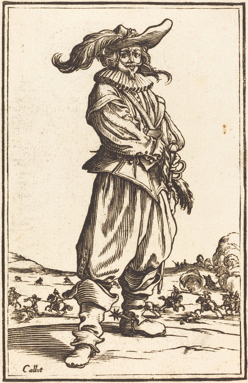 Soldat med fjærhette av After Jacques Callot