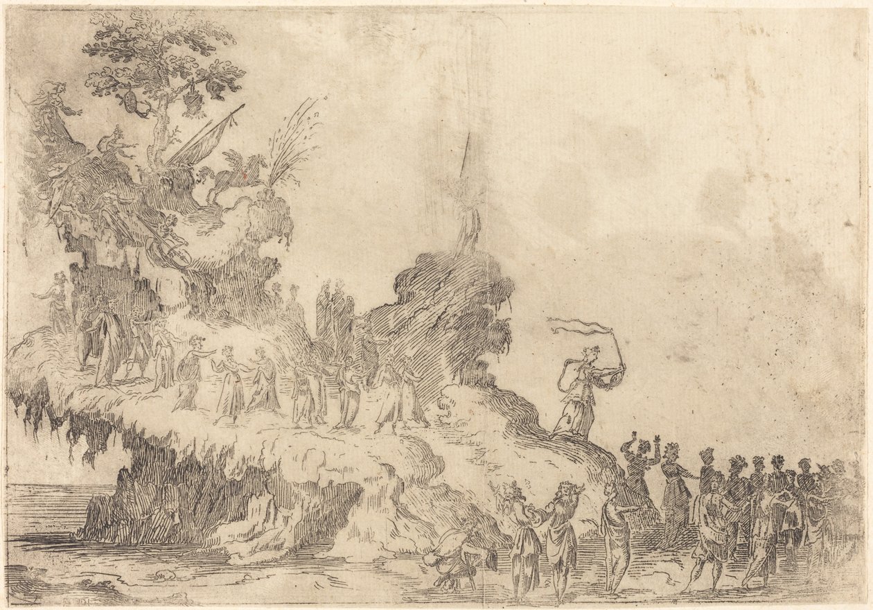Fløten av Mount Parnassus av After Jacques Callot