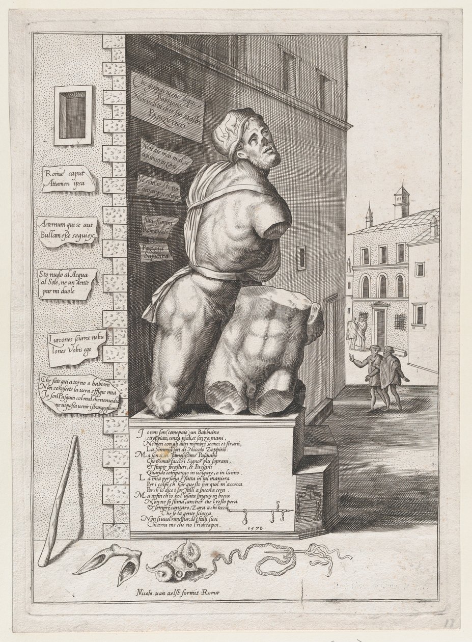 Statue av Pasquin i huset til kardinal Ursino, publisert etter 1582., publisert etter 1582. av After Nicolas Beatrizet.