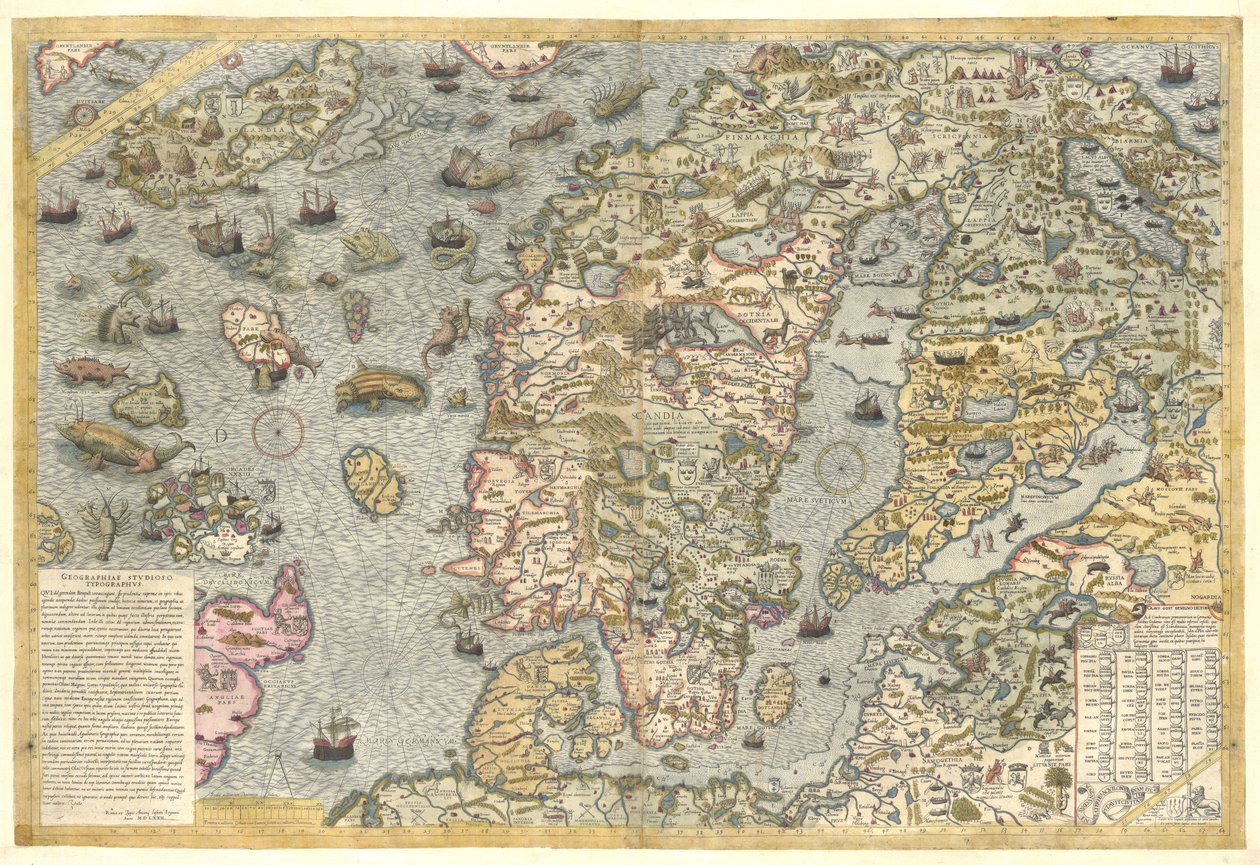 En tro gjengivelse av Carta marina (et veggkart over Skandinavia av Olaus Magnus publisert i 1539) av After Olaus Magnus