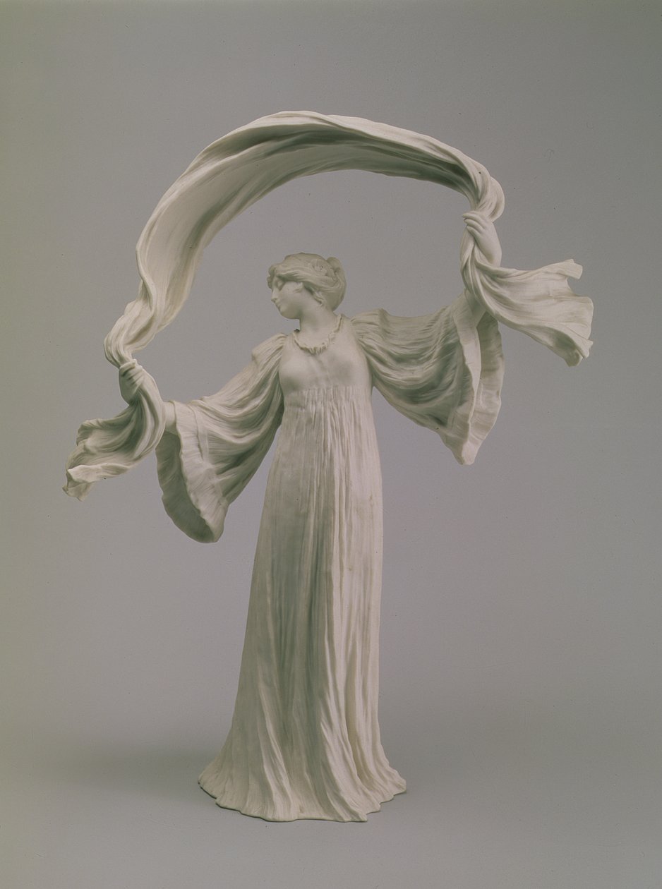 Danser med et skjerf fra et bord i midten, Sevres, 1900 (kjeks) av Agathon Leonard