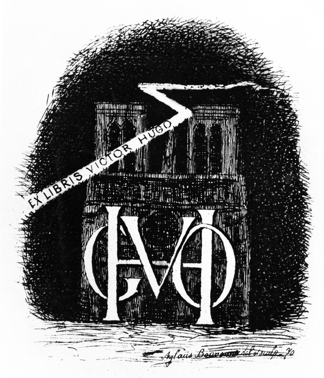 Ex-libris bokplate for Victor Hugo, 1870 av Aglaüs Bouvenne