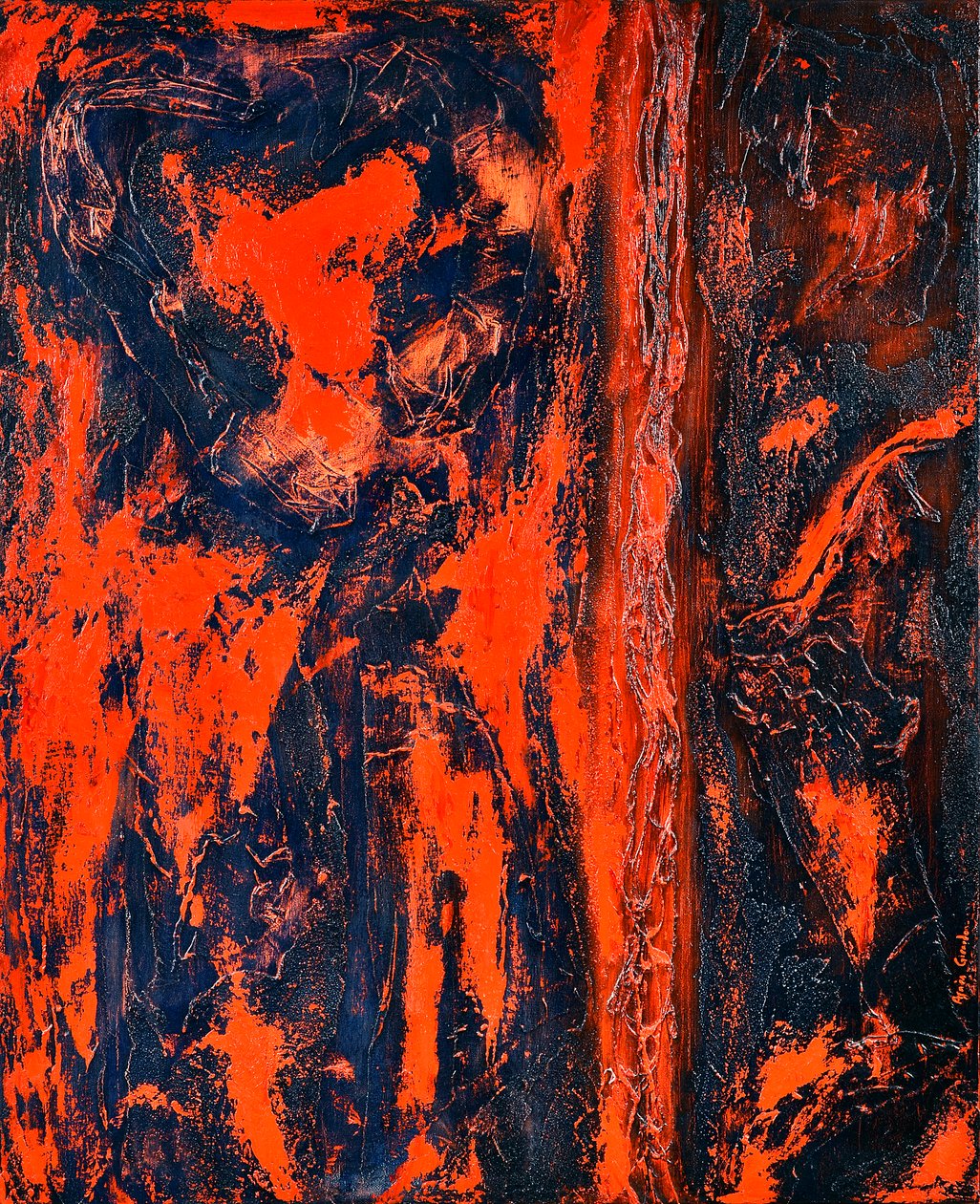 Red 2, 2014 (blandet teknikk olje på lerret) av Agnes Girardon