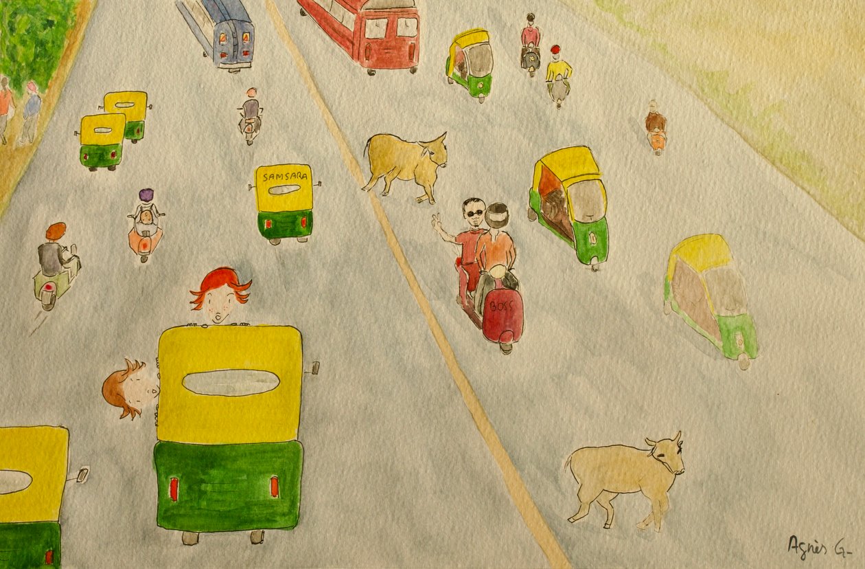 The Voyage, Delhi, 2015, akvarell på papir av Agnes Girardon
