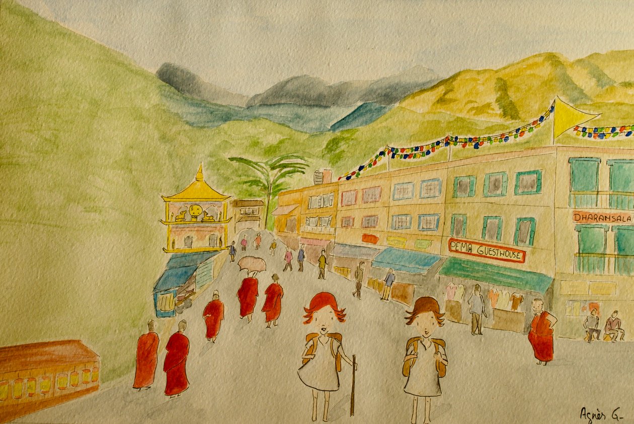 The Voyage, Dharamsala, 2015 , akvarell på papir av Agnes Girardon