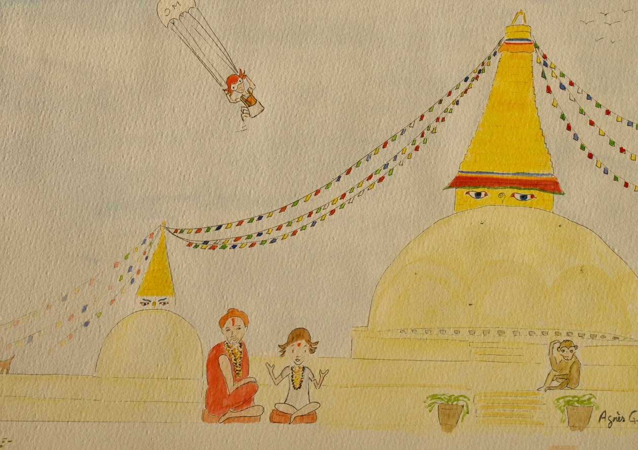 The Voyage, Kathmandu, 2015 , akvarell på papir av Agnes Girardon