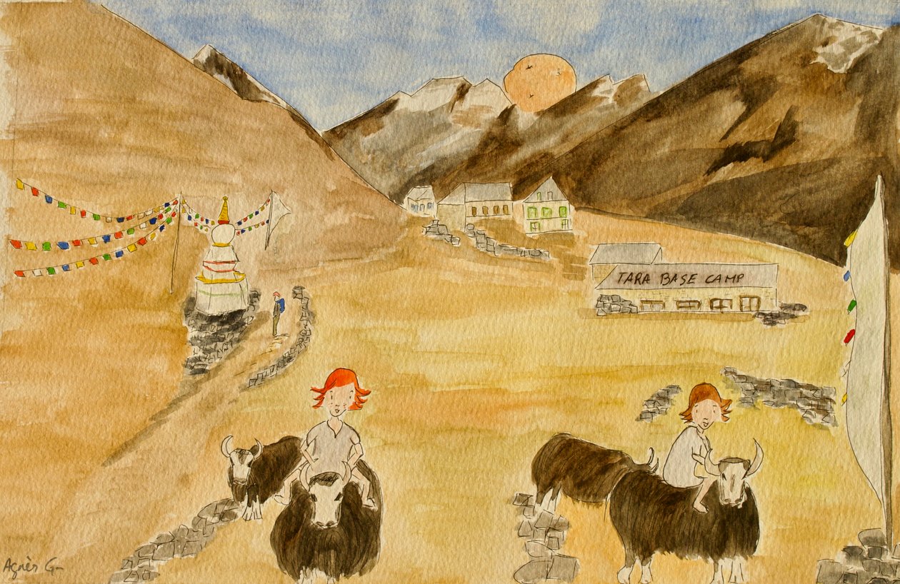 Reisen, Langtang, 2015 , akvarell på papir av Agnes Girardon