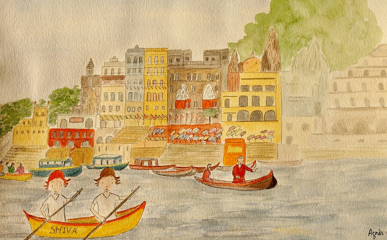 The Voyage, Varanasi, 2015 , akvarell på papir av Agnes Girardon
