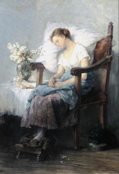 Søvn (olje på lerret) av Agnes Grunenwald