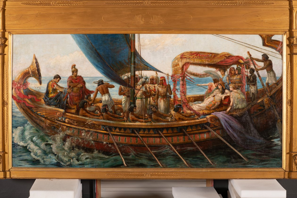 The Flight of Antony and Cleopatra fra slaget ved Actium, ca. 1897 (olje på lerret) av Agnes Pringle