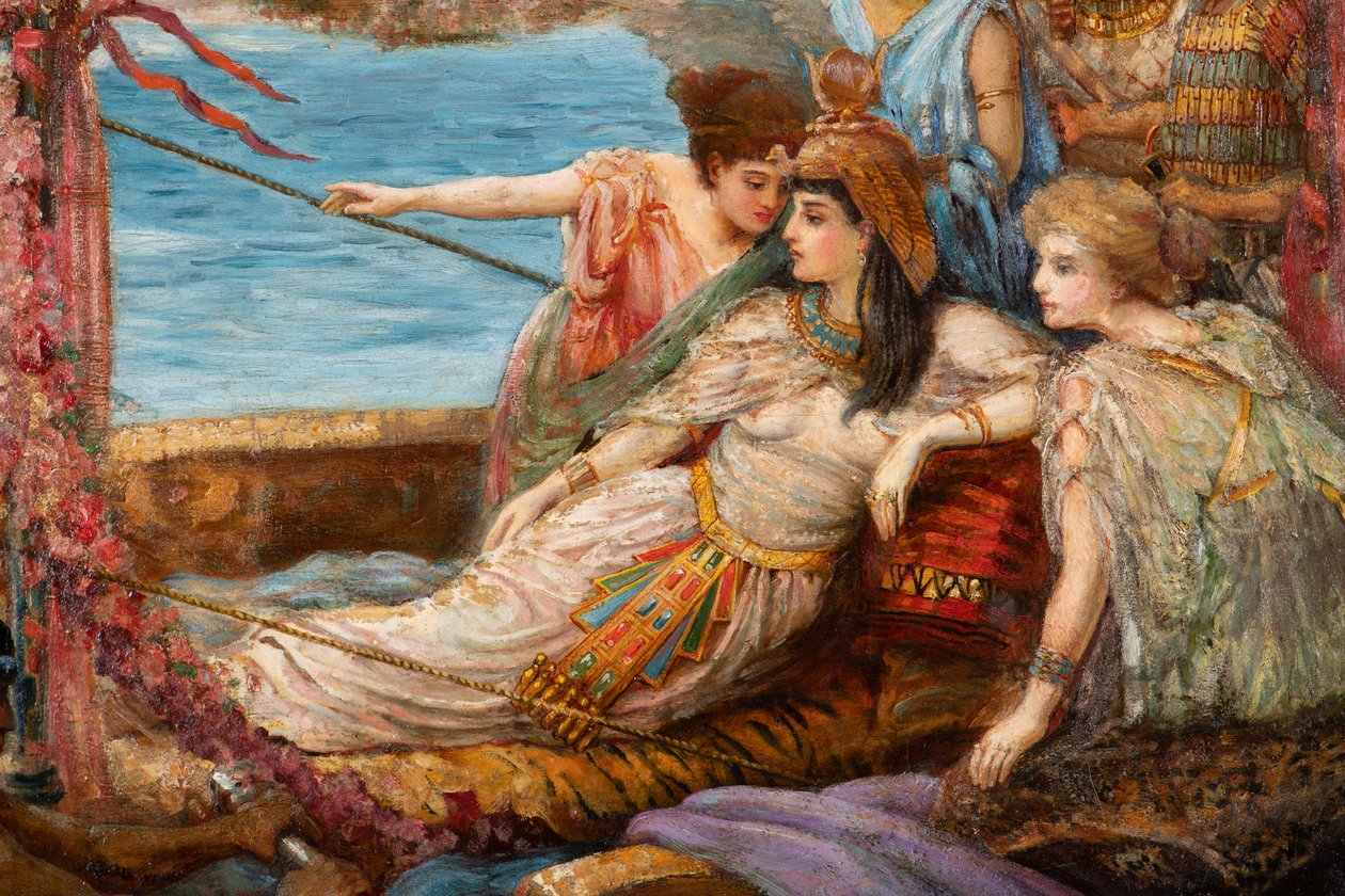 The Flight of Antony and Cleopatra fra slaget ved Actium, ca. 1897 (olje på lerret) av Agnes Pringle