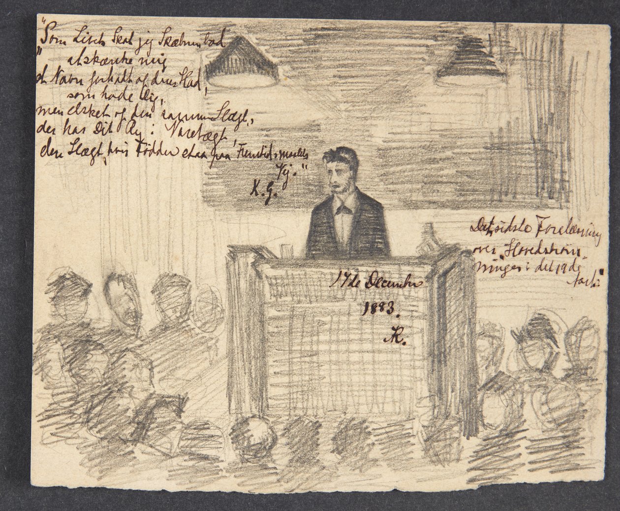 "Den siste forelesningen om hovedstrømmen på 1800-tallet." av Agnes Slott Møller