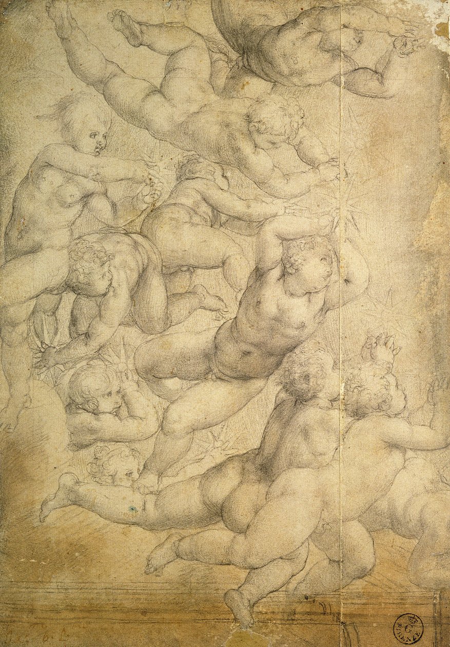 Putti (kritt på papir) av Agnolo Bronzino