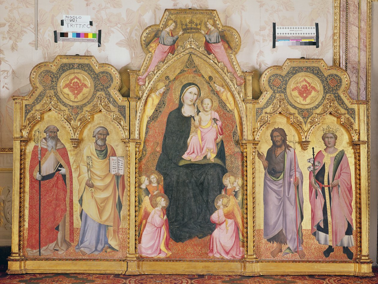 Jomfru og barn med SS. Antonius av Padua, Peter, Katarina og døperen Johannes av Agnolo Gaddi