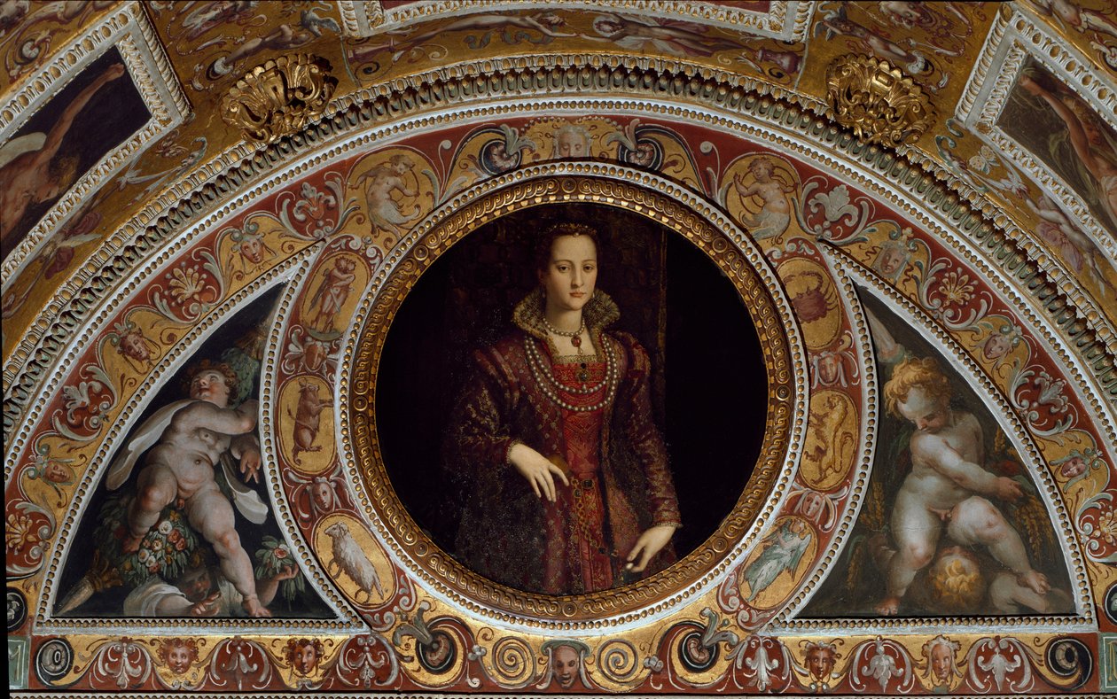 Portrett av Eleonore de Toledo (maleri på skifer av Agnolo (after) Bronzino