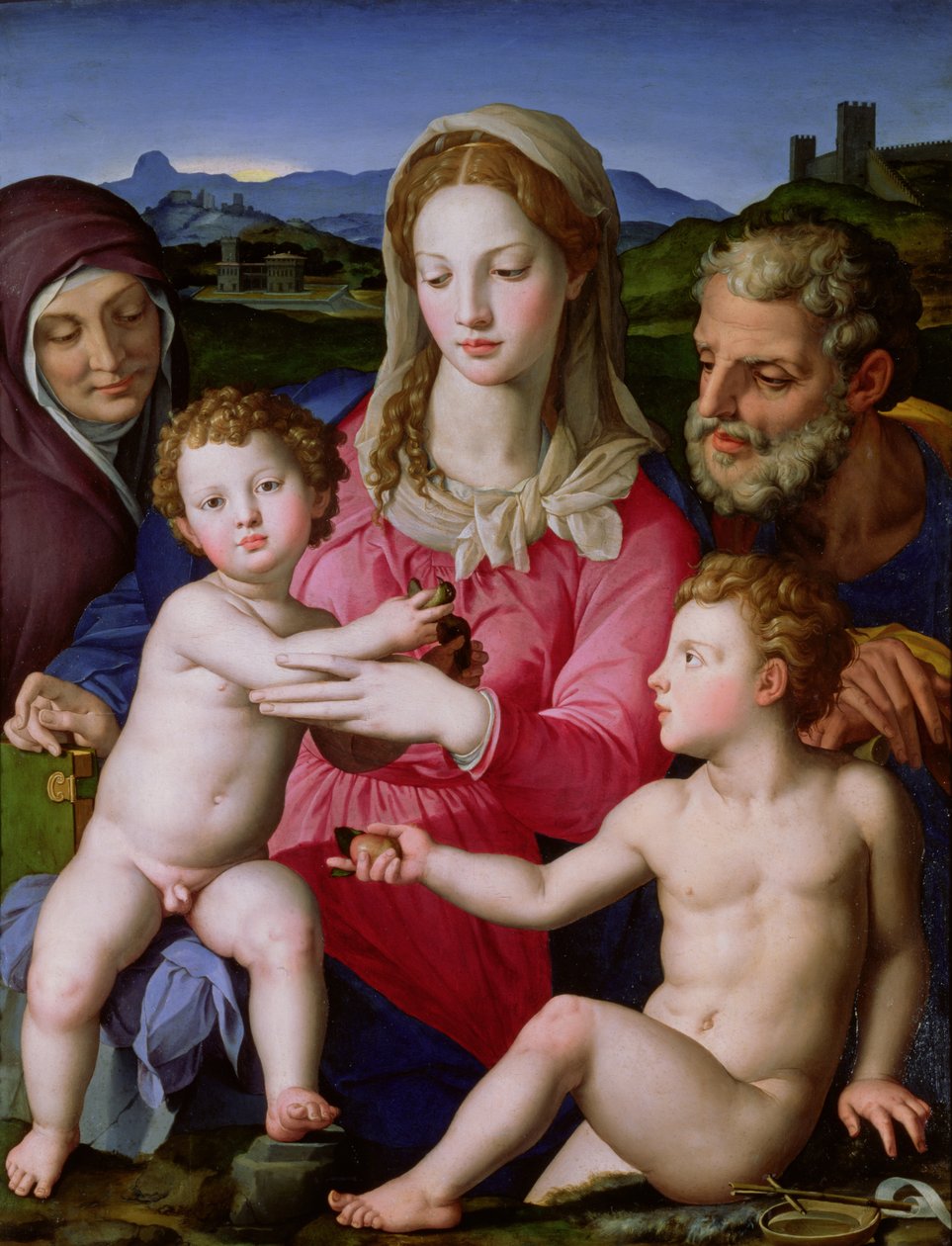 Hellig familie med St. Anne og spedbarnet St. Johannes døperen, ca. 1550 av Agnolo Bronzino