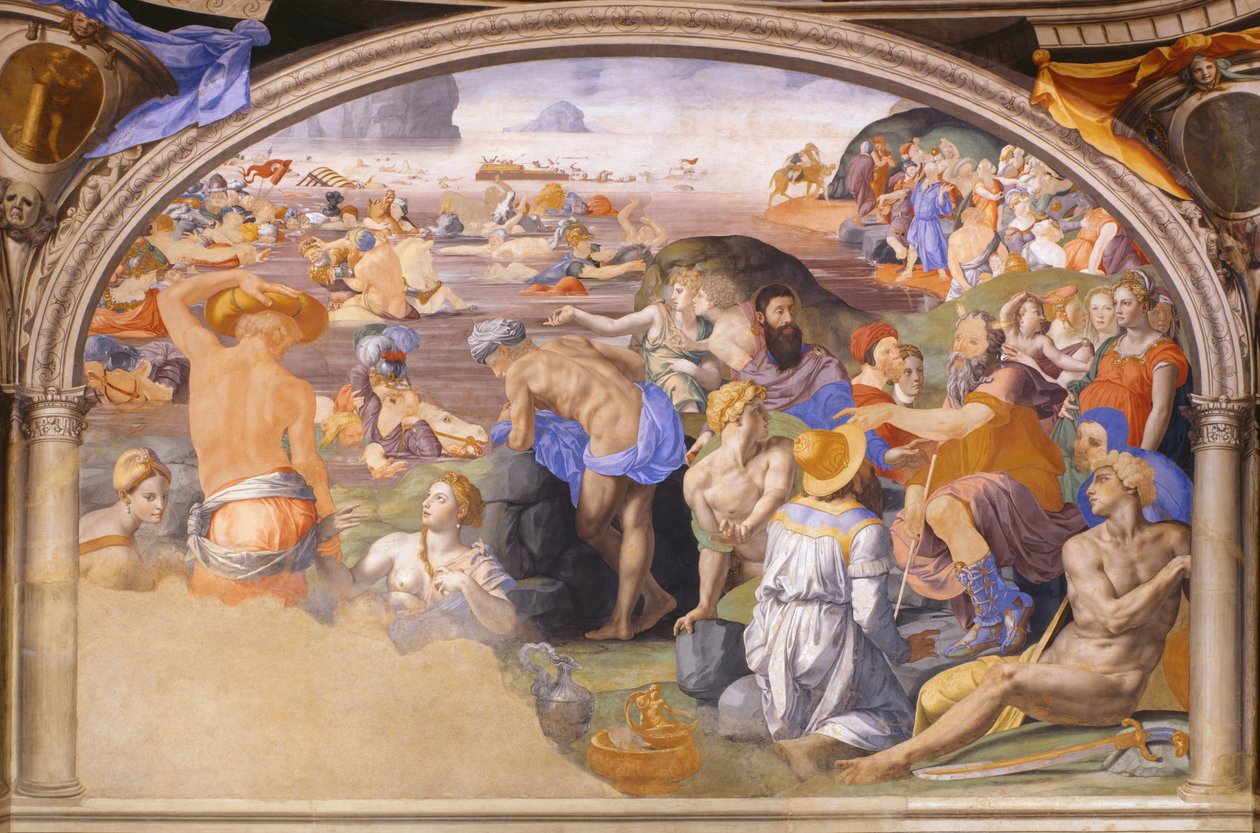 Israelittene krysset Rødehavet, 1540-1545 av Agnolo Bronzino