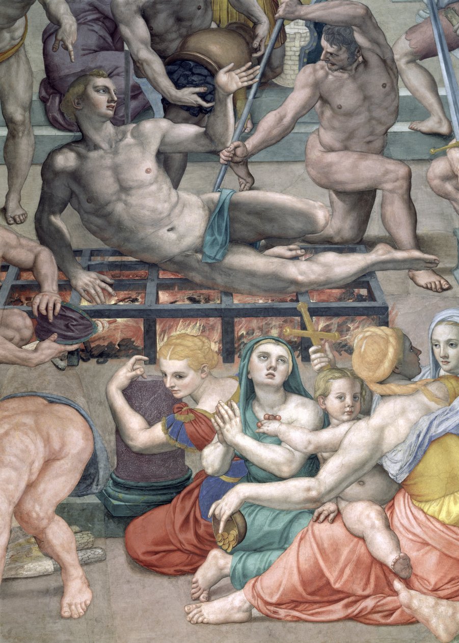 The Martyrdom of St. Lawrence, detalj av St. Lawrence på rutenettfreskomaleriet av Agnolo Bronzino