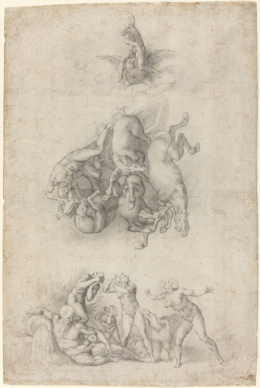 Phaethons fall av Agnolo Bronzino or Giulio Clovio after Michelangelo