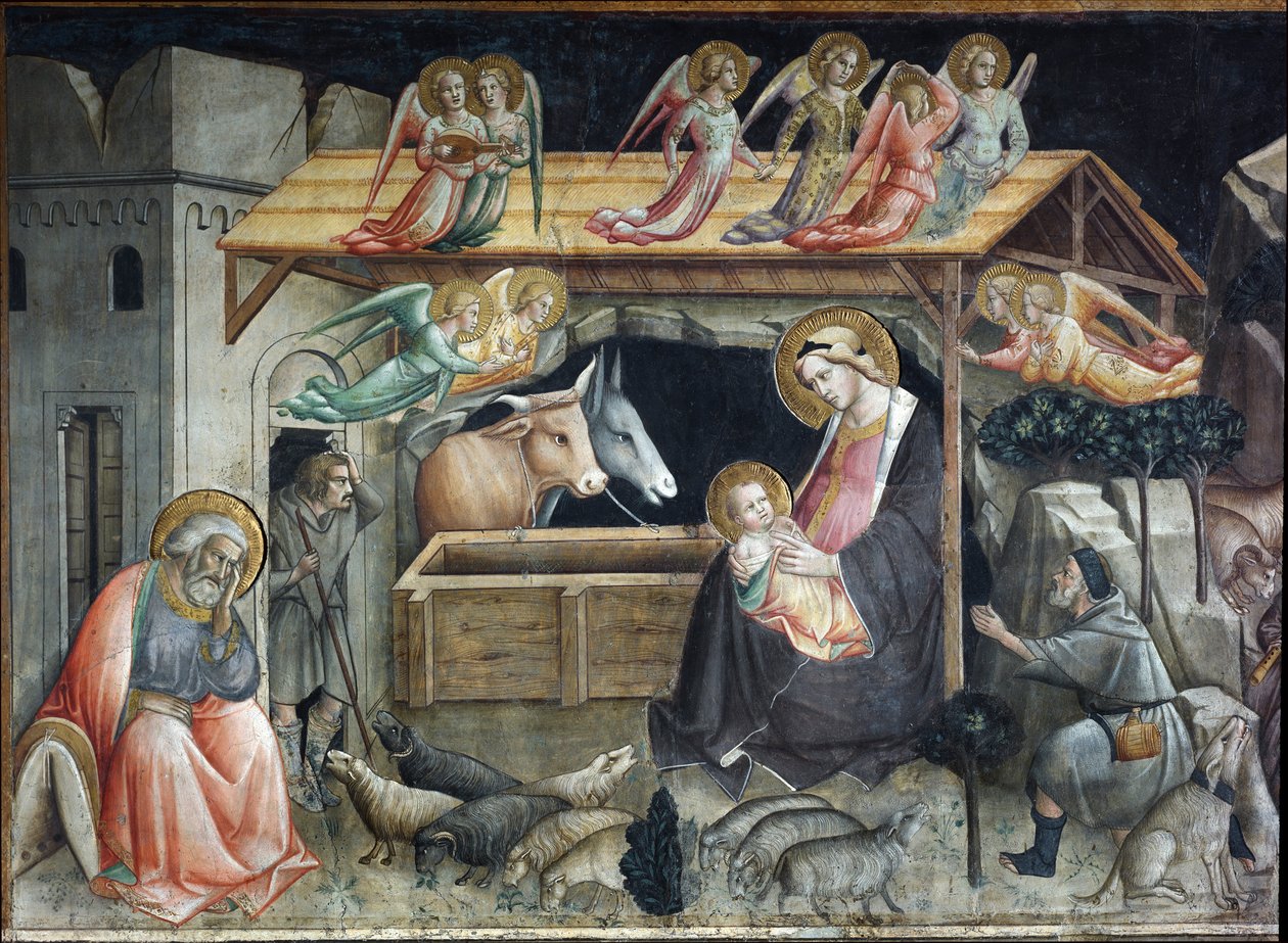 Creche (krybbe) Maleri av Agnolo Gaddi (1350-1396) Duomo, kapellet til Sacro Cingolo Prato av Agnolo Gaddi