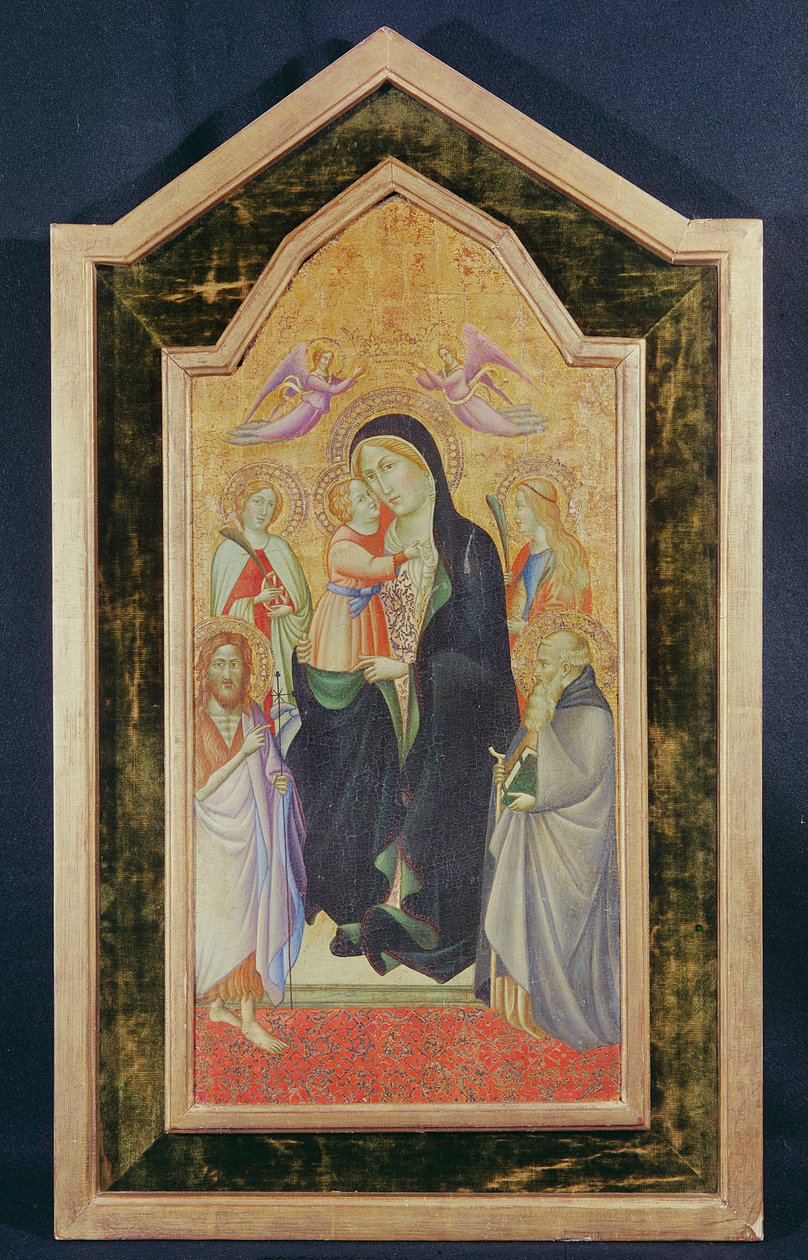 Madonna and Child Enthroned (tempera på forgylt bakkepanel) av Agnolo Gaddi