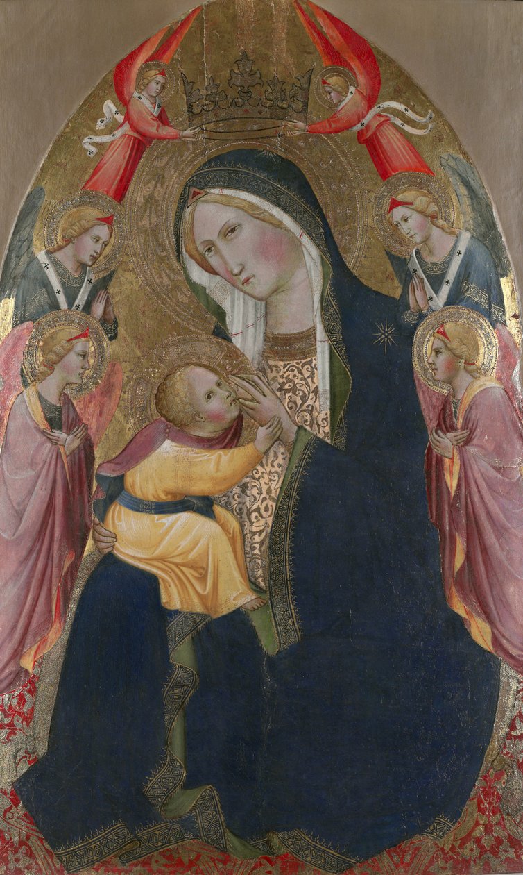 Ydmykhetens Madonna med tilbedende engler (tempera og bladgull på panel) av Agnolo Gaddi