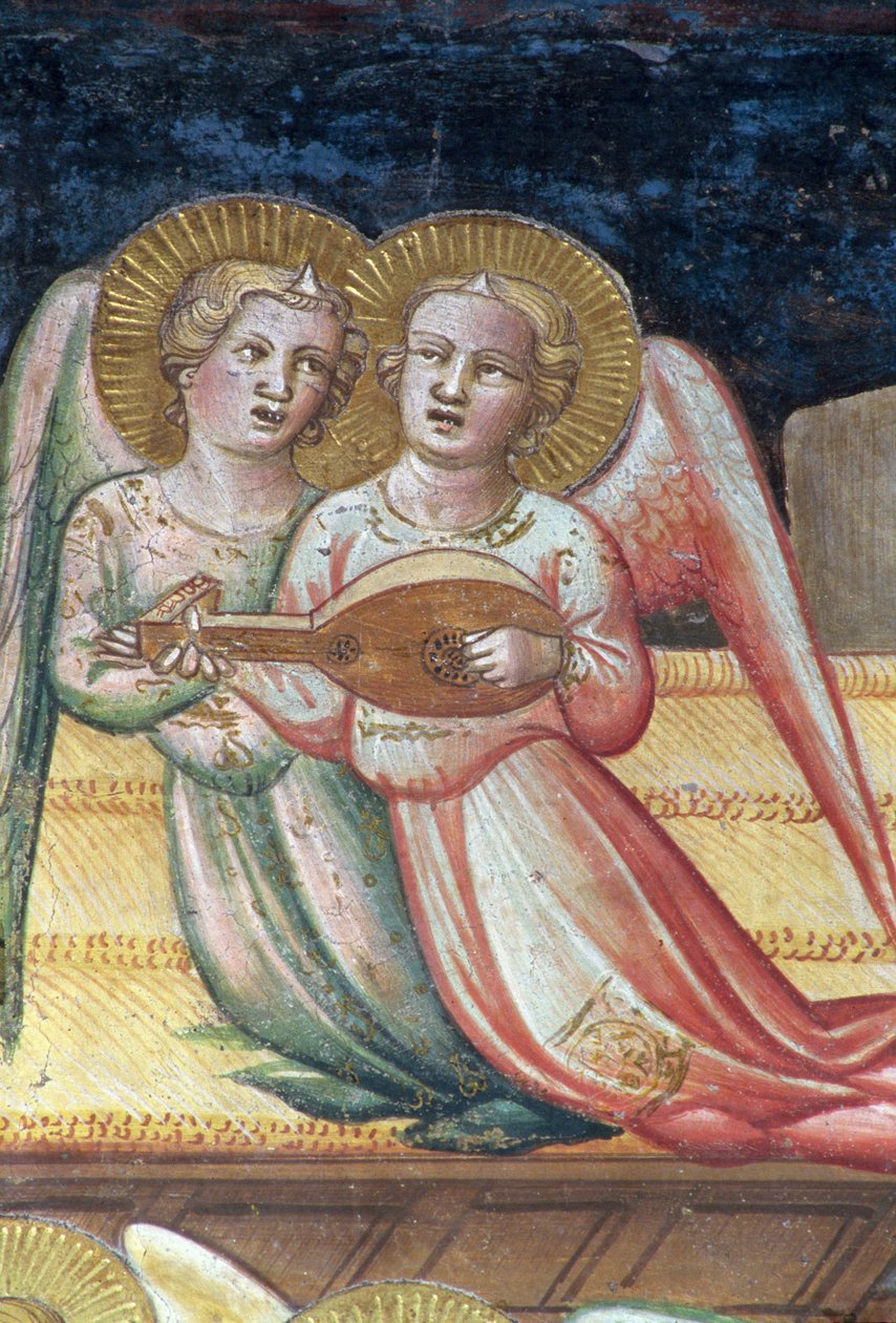 To musikalske engler, en detalj fra The Life of the Virgin and the Sacred Girdle, fra Chapel of the Sacred Girdle, 1392-95 av Agnolo Gaddi