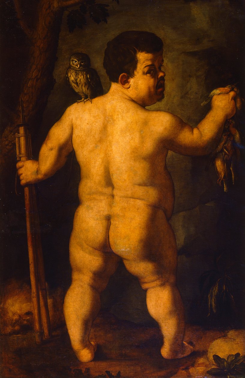 Dobbeltportrett av dvergen Morgante: full utsikt bakfra (olje på lerret) av Agnolo Bronzino
