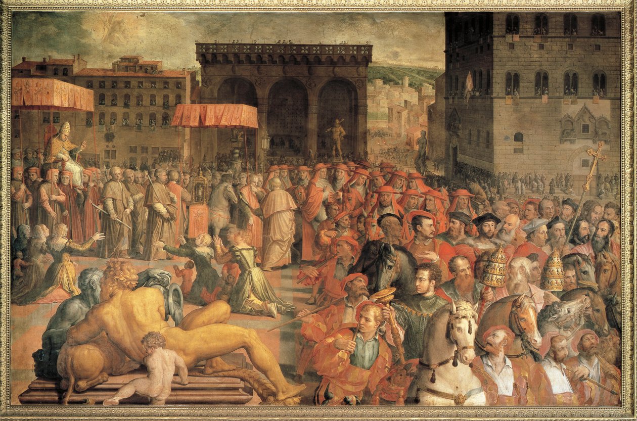 Italia, Firenze, pave Leo X (Giovanni de Medici) kommer tilbake til Firenze etter valget av Agnolo Bronzino
