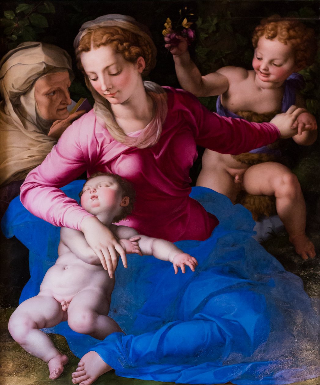 Madonna og sovende barn, Saint Elizabeth og Saint Giovannino av Agnolo Bronzino