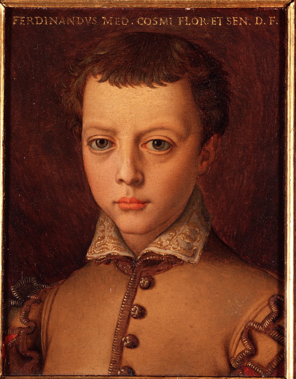 Portrett av Ferdinand I av Medicis (Ferdinando I de Medici) (1549-1609) ung gutt Maleri av Allori Angelo di Cosimo dit Bronzino (1503-1572) 1500-tallet Søn 15x12 cm Palace Medici-Riccardi (Medici Riccardi) Firenze av Agnolo Bronzino