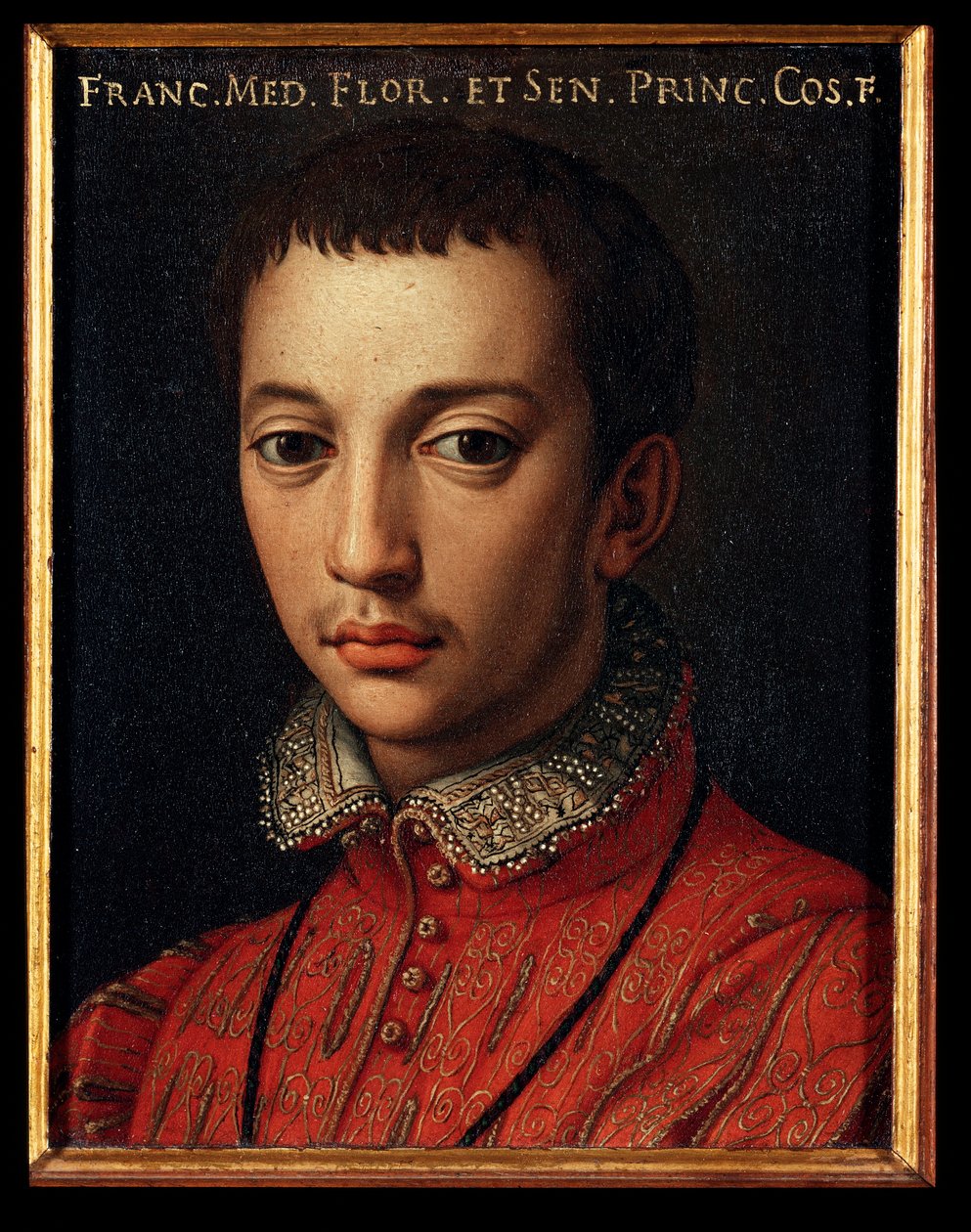 Portrett av Francois I av Medici (Francesco I de Medici) (1541-1587) Ung gutt-maleri av Allori Angelo di Cosimo dit Bronzino (1503-1572) Søn fra 1500-tallet 15x12 cm Palace Medici-Riccardi (Medici Riccardi) Firenze av Agnolo Bronzino