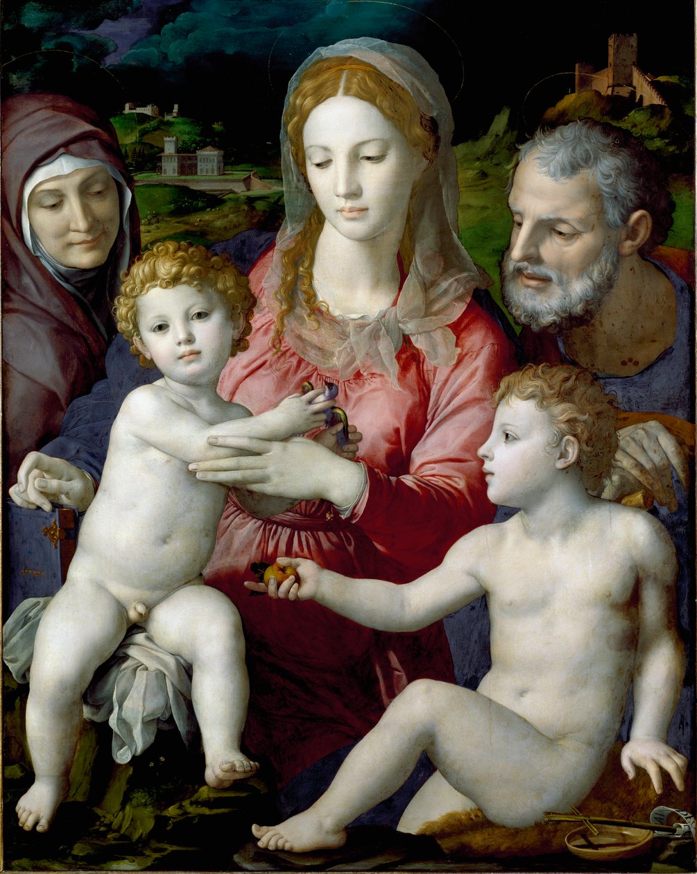 Den hellige familie med Saint Anne og Saint John Barnemaleri av Agnolo di Cosimo dit Bronzino (1503-1572) 1550 Søn. 124,5x99,5 cm Kunsthistorisches Museum Wien av Agnolo Bronzino