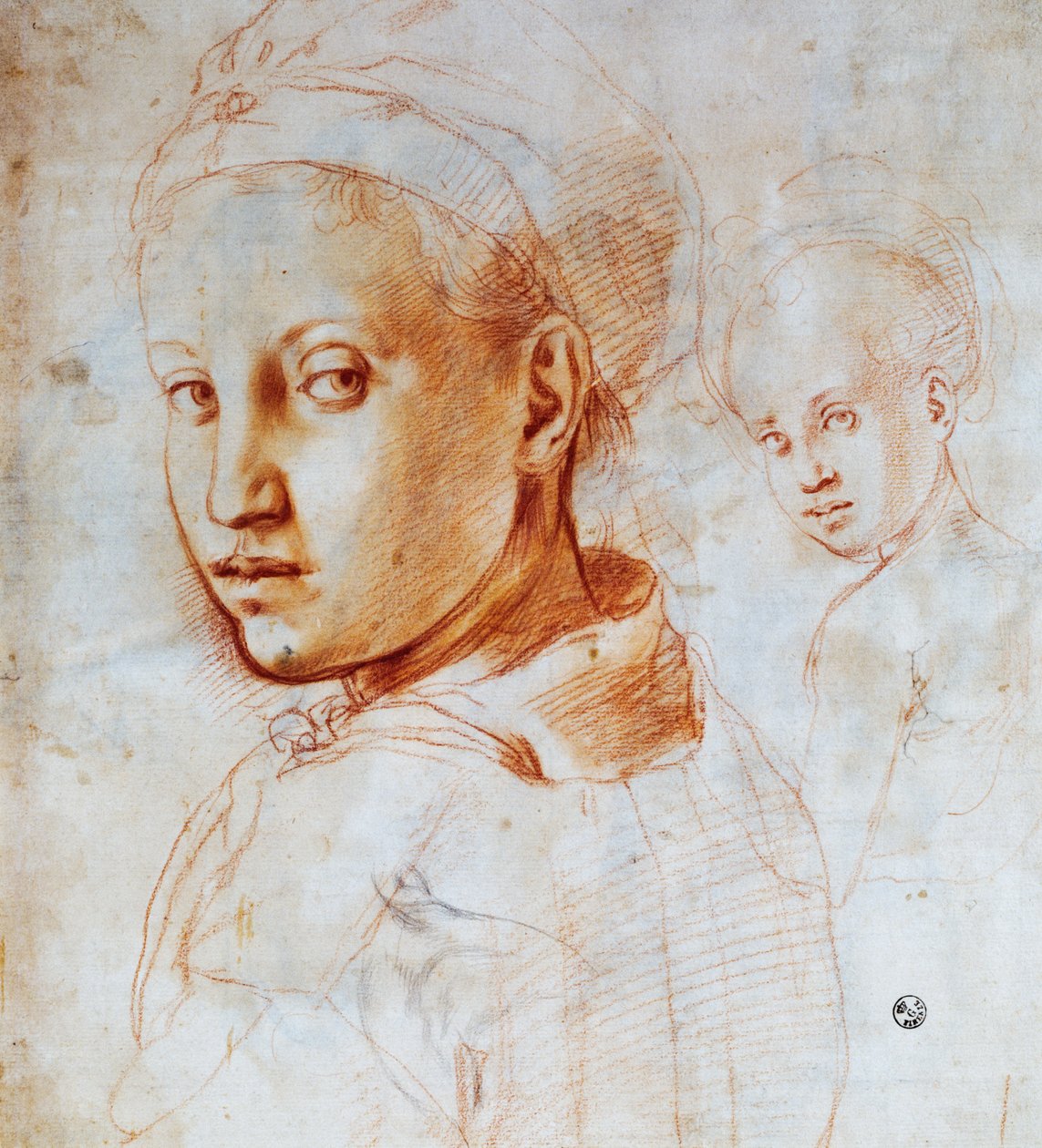 Ung kvinnes hode, av Agnolo Bronzino (1503-1572), Tegning, Italia av Jacopo Pontormo